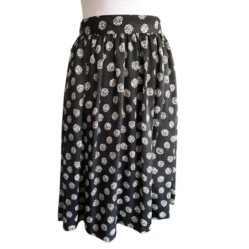 Vintage Dana Alexander 80s 3 Piece Skirt Set with blouse & scarf B/W floral sz 8